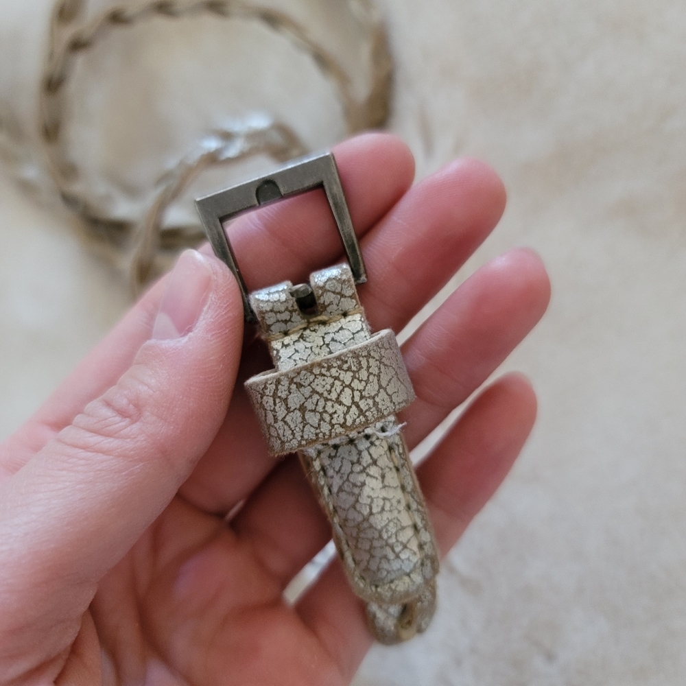 DONATING 3/31 American Eagle tan and silver thin woven belt - Picture 2 of 4